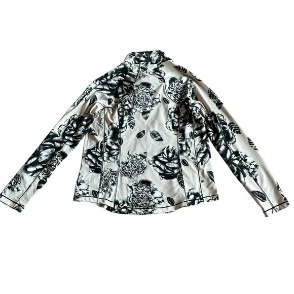 Bylyse Zip-Down Stretch Jacket Sweater Athleisure Nylon Floral Print Size Medium - Picture 4 of 12